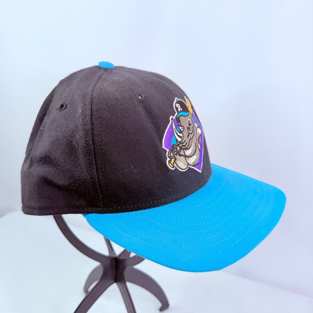 Vintage New Era River City Rumblers Snapback Hat MiLB Rhino Black Blue 90s USA